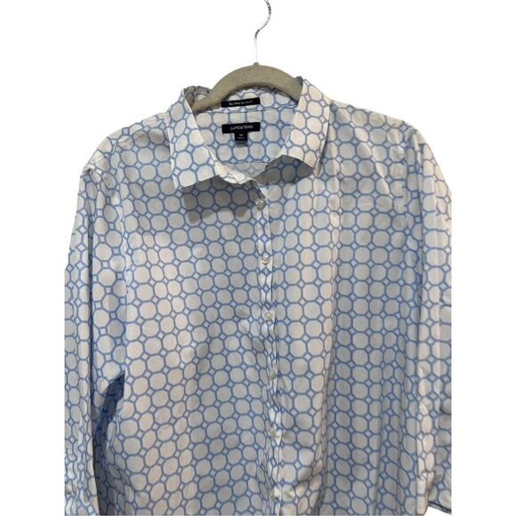 Lands'End Abstract Circle Print No Iron Supima Button Up Shirt White Size 18 - Picture 2 of 6